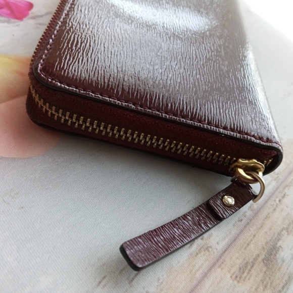 Kate Spade Burgundy textured Patent Leather Zipper Wallet - Picture 9 of 10